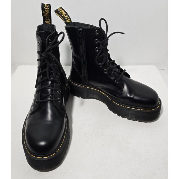Dr. Martens Shoes - Dr. Martens Jadon Black Leather Boots Side Zip Platform Combat Mens 9/Womens 10